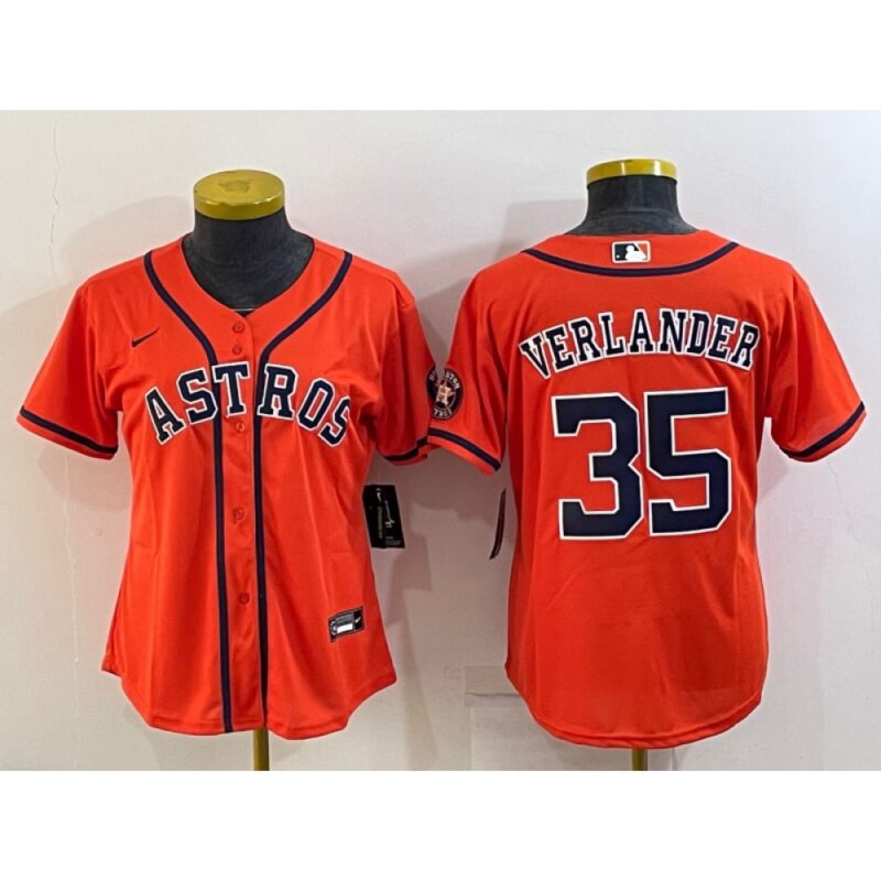 686376db8fdb5_1 Women's Houston Astros #35 Justin Verlander Orange With Patch Cool Base Stitched Baseball Jersey(Run Small)