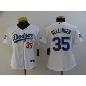 686377671dac1_1 Women's Los Angeles Dodgers #35 Cody Bellinger White Gold Championship Cool Base Stitched Jersey(Run Small)