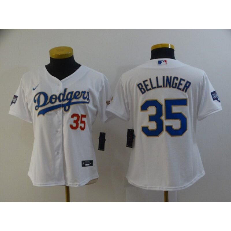 686377671dac1_1 Women's Los Angeles Dodgers #35 Cody Bellinger White Gold Championship Cool Base Stitched Jersey(Run Small)