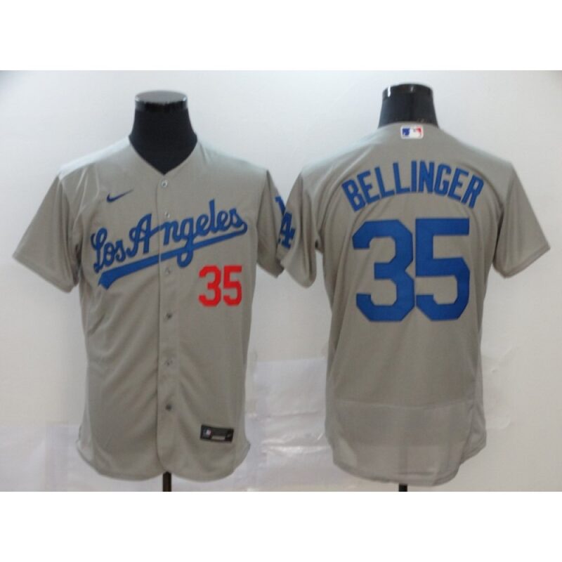 686377bb46b04_1 Men's Los Angeles Dodgers #35 Cody Bellinger Grey Flex Base Stitched MLB Jersey