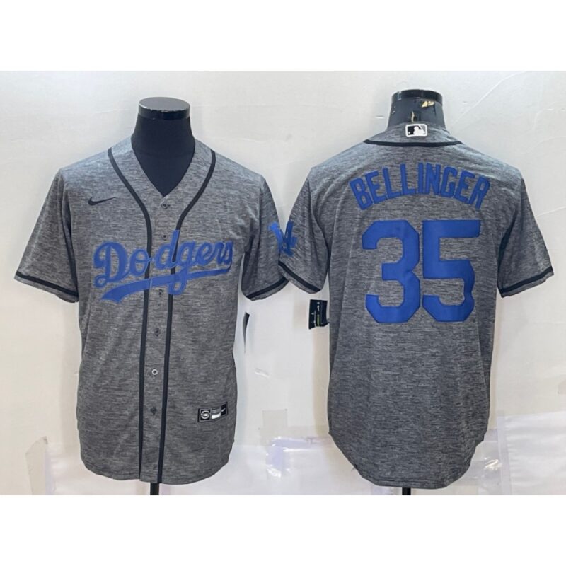 686377be97bfb_1 Men's Los Angeles Dodgers #35 Cody Bellinger Grey Cool Base Stitched Jersey