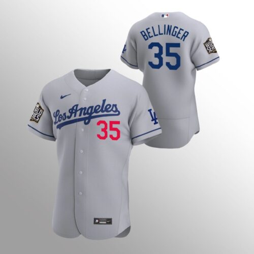 686377c525a6f_1 Men's Los Angeles Dodgers #35 Cody Bellinger Grey 2020 World Series Bound stitched Jersey