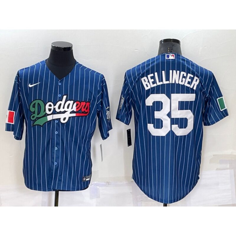 686377d9593f4_1 Men's Los Angeles Dodgers #35 Cody Bellinger Navy Mexico World Series Cool Base Stitched Baseball Jersey