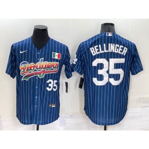 686377f0e0e01_1 Men's Los Angeles Dodgers #35 Cody Bellinger Navy Mexico Rainbow Cool Base Stitched Baseball Jersey