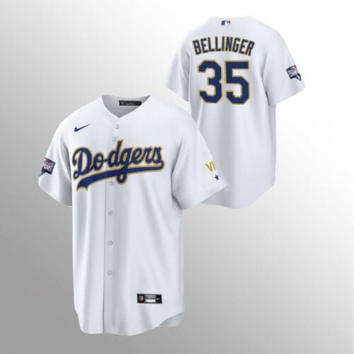 6863782ab9c58_1 Men's Los Angeles Dodgers #35 Cody Bellinger White Gold Championship Cool Base Stitched Jersey