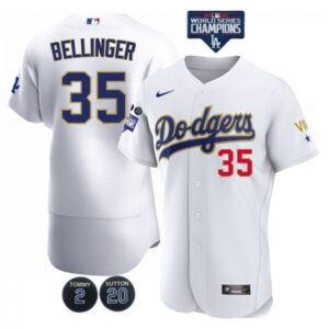 68637831b7e90_1 Men's Los Angeles Dodgers #35 Cody Bellinger White Gold Championship Flex Base Sttiched MLB Jersey