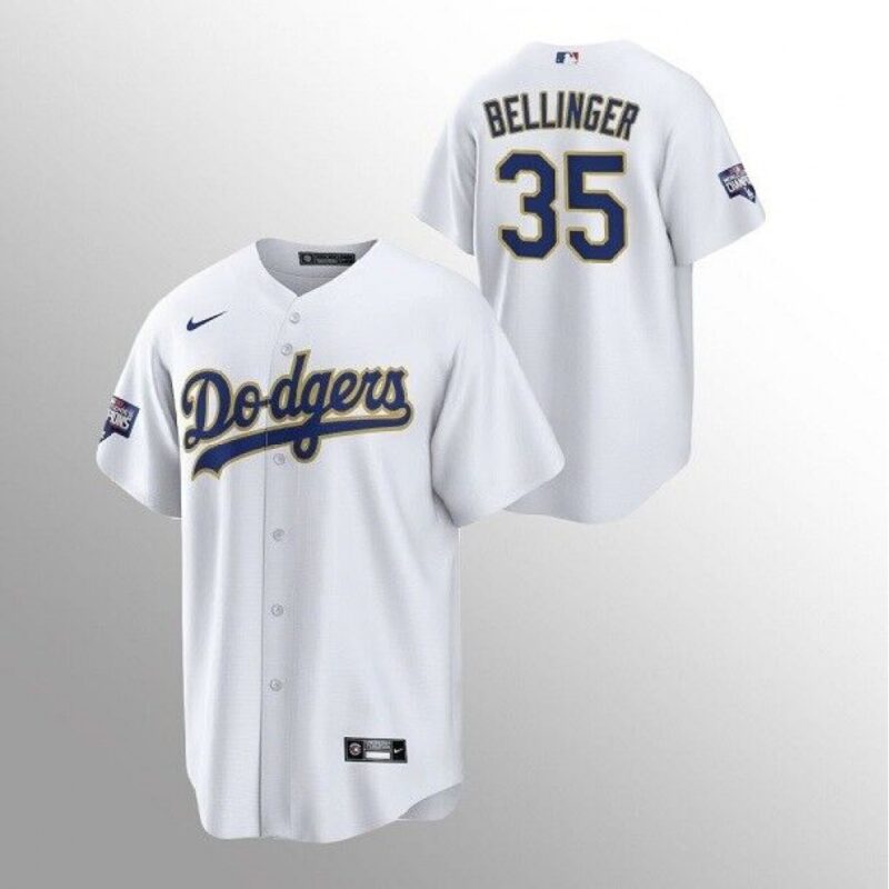 68637838d4082_1 Men's Los Angeles Dodgers #35 Cody Bellinger White Champions Patch Gold Program Cool Base Stitched Jersey