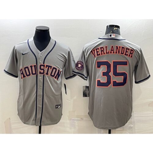 6863787c2a75e_1 Men's Houston Astros #35 Justin Verlander Gray With Patch Cool Base Stitched Jersey