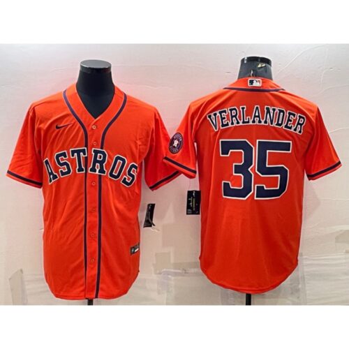686378be20281_1 Men's Houston Astros #35 Justin Verlander Orange With Patch Cool Base Stitched Jersey