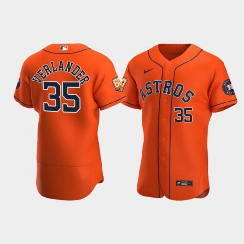 686378d1857d3_1 Men's Houston Astros #35 Justin Verlander Orange 60th Anniversary Flex Base Stitched Baseball Jersey