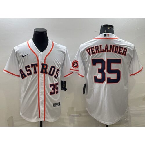686378de9d87d_1 Men's Houston Astros #35 Justin Verlander White With Patch Cool Base Stitched Jersey