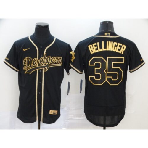 686378fc041aa_1 Men's Los Angeles Dodgers #35 Cody Bellinger Black Golden Flex Base Stitched MLB Jersey