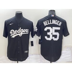 686379029c5e5_1 Men's Los Angeles Dodgers #35 Cody Bellinger Black Cool Base Stitched Jersey