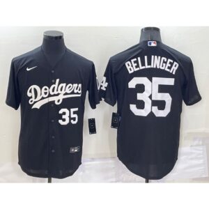68637905cb98e_1 Men's Los Angeles Dodgers #35 Cody Bellinger Black Cool Base Stitched Jersey