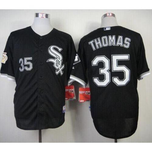 6863793694445_1 White Sox #35 Frank Thomas Black w75th Anniversary Commemorative Patch Stitched MLB Jersey