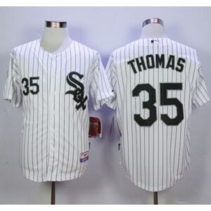 6863794fdb153_1 White Sox #35 Frank Thomas White(Black Strip) Cool Base Stitched MLB Jersey