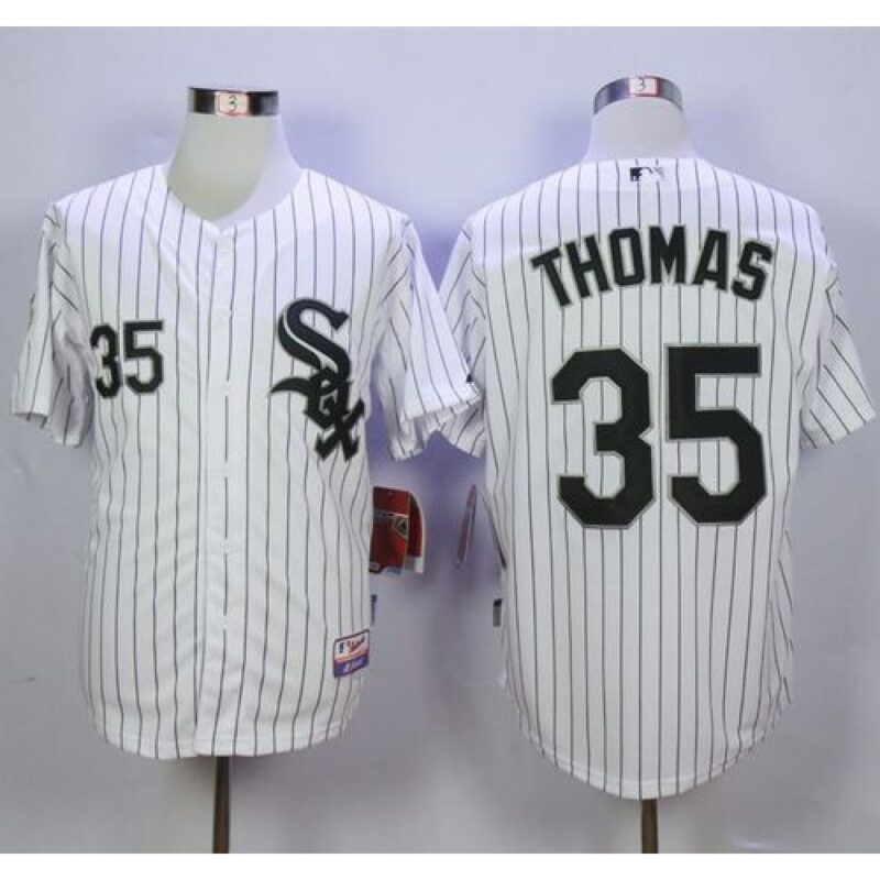 6863794fdb153_1 White Sox #35 Frank Thomas White(Black Strip) Cool Base Stitched MLB Jersey