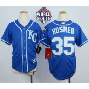 686379a8f21a6_1 Royals #35 Eric Hosmer Blue Alternate 2 Cool Base W/2015 World Series Patch Stitched Youth MLB Jersey