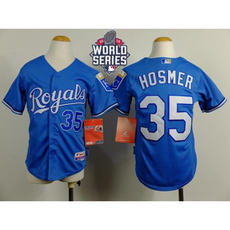 686379baacf80_1 Royals #35 Eric Hosmer Blue Cool Base Alternate 1 W/2015 World Series Patch Stitched Youth MLB Jersey