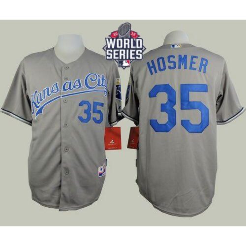 686379e96da6b_1 Royals #35 Eric Hosmer Grey Road Cool Base W/2015 World Series Patch Stitched MLB Jersey