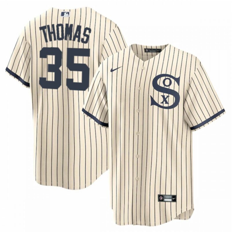 68637a5d71866_1 Men's Chicago White Sox #35 Frank Thomas 2021 Cream/Navy Name&Number Field of Dreams Cool Base Stitched Jersey