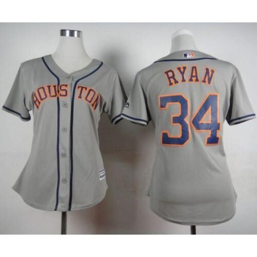 Astros #34 Nolan Ryan Grey Road Women's Stitched MLB Jersey