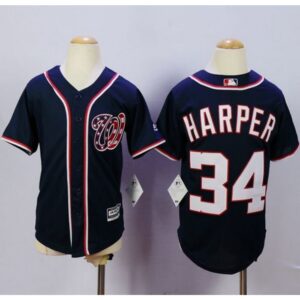 68637b2de9ede_1 Nationals #34 Bryce Harper Blue Cool Base Stitched Youth MLB Jersey