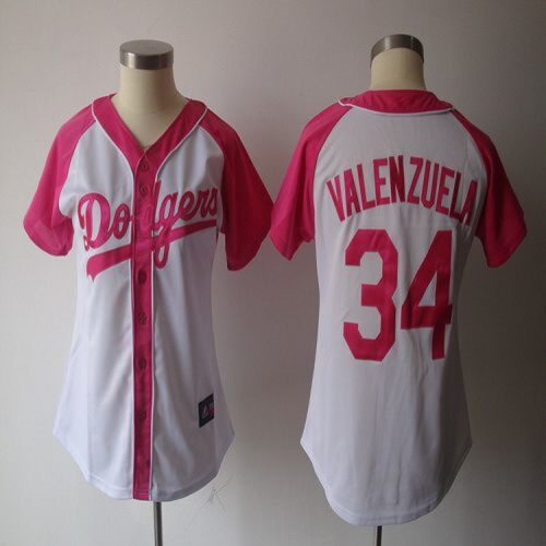 68637b49e299e_1 Dodgers #34 Fernando Valenzuela White/Pink Women's Splash Fashion Stitched MLB Jersey