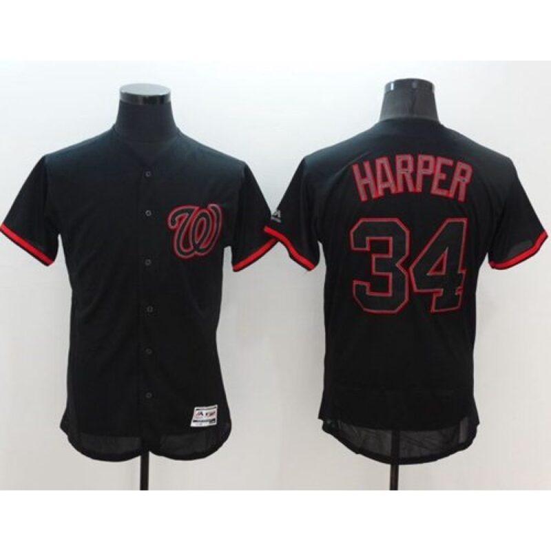 68637be5beee6_1 Nationals #34 Bryce Harper Black Fashion Flexbase Authentic Collection Stitched MLB Jersey