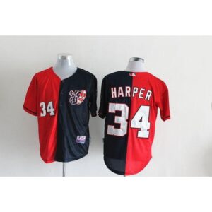 68637be9102a4_1 Nationals #34 Bryce Harper Blue/Red Split Fashion Stitched MLB Jersey