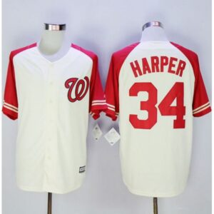 68637bf36e9d9_1 Nationals #34 Bryce Harper Cream/Red Exclusive New Cool Base Stitched MLB Jersey