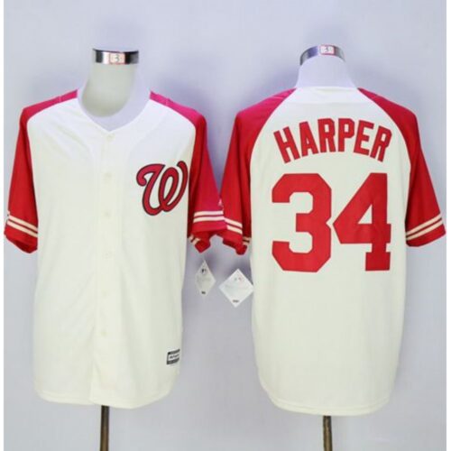 68637bf36e9d9_1 Nationals #34 Bryce Harper Cream/Red Exclusive New Cool Base Stitched MLB Jersey