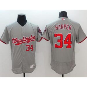 68637c0b630c6_1 Nationals #34 Bryce Harper Grey Flexbase Authentic Collection Stitched MLB Jersey