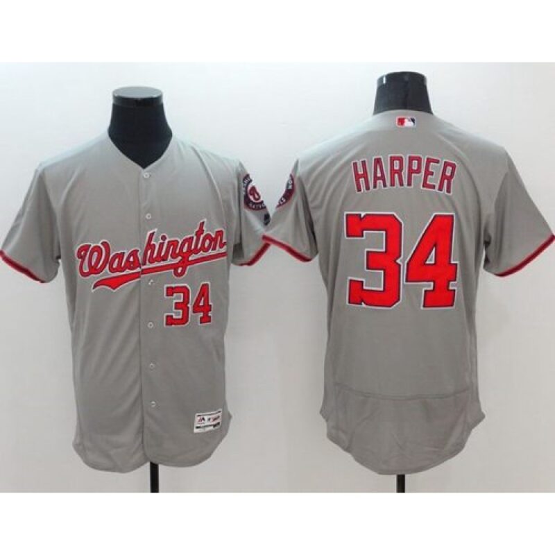 68637c0b630c6_1 Nationals #34 Bryce Harper Grey Flexbase Authentic Collection Stitched MLB Jersey
