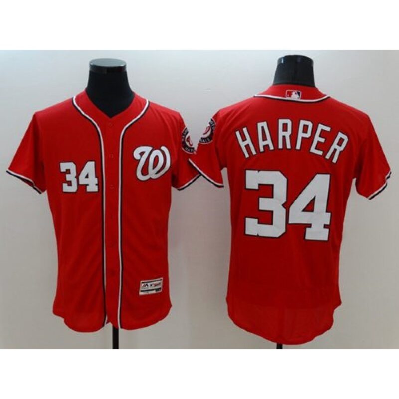 68637c1b98d32_1 Nationals #34 Bryce Harper Red Flexbase Authentic Collection Stitched MLB Jersey