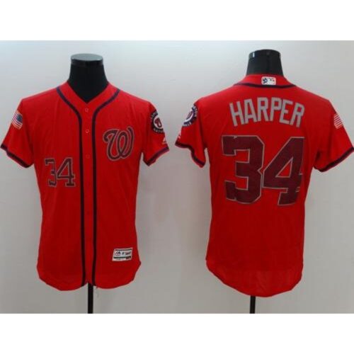 68637c1ed5f75_1 Nationals #34 Bryce Harper Red Fashion Stars & Stripes Flexbase Authentic Stitched MLB Jersey
