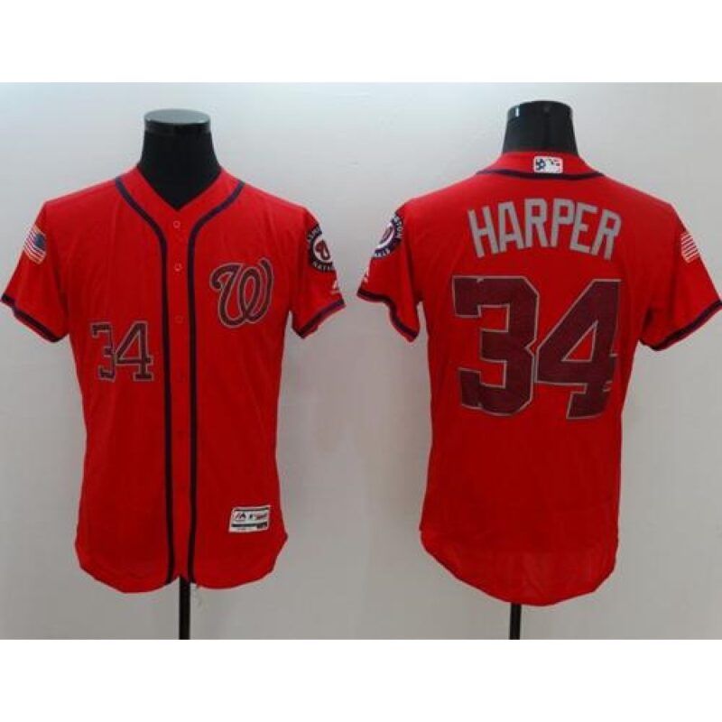 68637c1ed5f75_1 Nationals #34 Bryce Harper Red Fashion Stars & Stripes Flexbase Authentic Stitched MLB Jersey