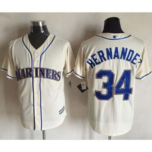 68637c9b293e1_1 Mariners #34 Felix Hernandez Cream New Cool Base Stitched MLB Jersey