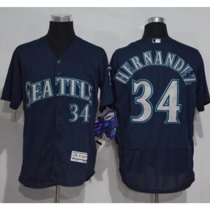 68637cb93fe82_1 Mariners #34 Felix Hernandez Navy Blue Flexbase Authentic Collection Stitched MLB Jersey