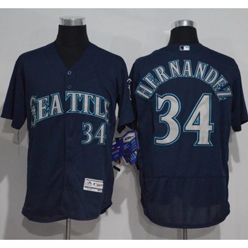 68637cb93fe82_1 Mariners #34 Felix Hernandez Navy Blue Flexbase Authentic Collection Stitched MLB Jersey