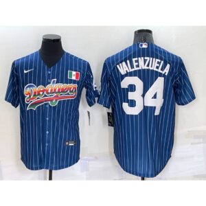 68637d1ba425e_1 Men's Los Angeles Dodgers #34 Toro Valenzuela Navy Mexico Rainbow Cool Base Stitched Baseball Jersey