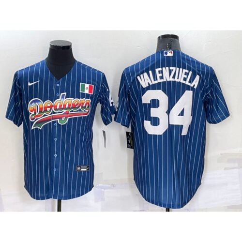 68637d1ba425e_1 Men's Los Angeles Dodgers #34 Toro Valenzuela Navy Mexico Rainbow Cool Base Stitched Baseball Jersey