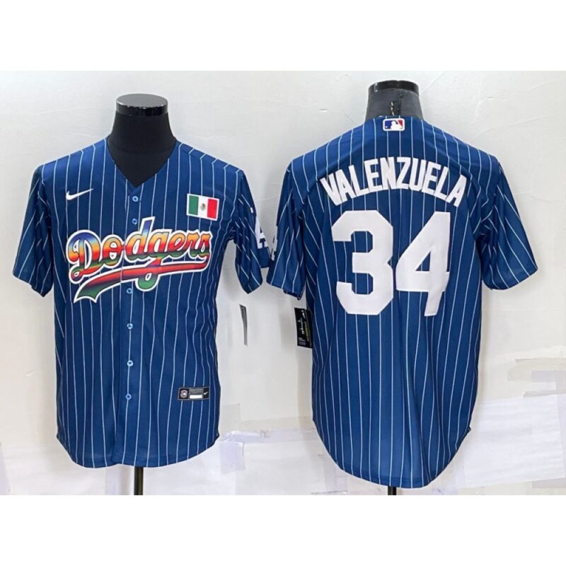 68637d1ba425e_1 Men's Los Angeles Dodgers #34 Toro Valenzuela Navy Mexico Rainbow Cool Base Stitched Baseball Jersey
