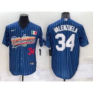 68637d1ed72c4_1 Men's Los Angeles Dodgers #34 Toro Valenzuela Navy Mexico Rainbow Cool Base Stitched Baseball Jersey