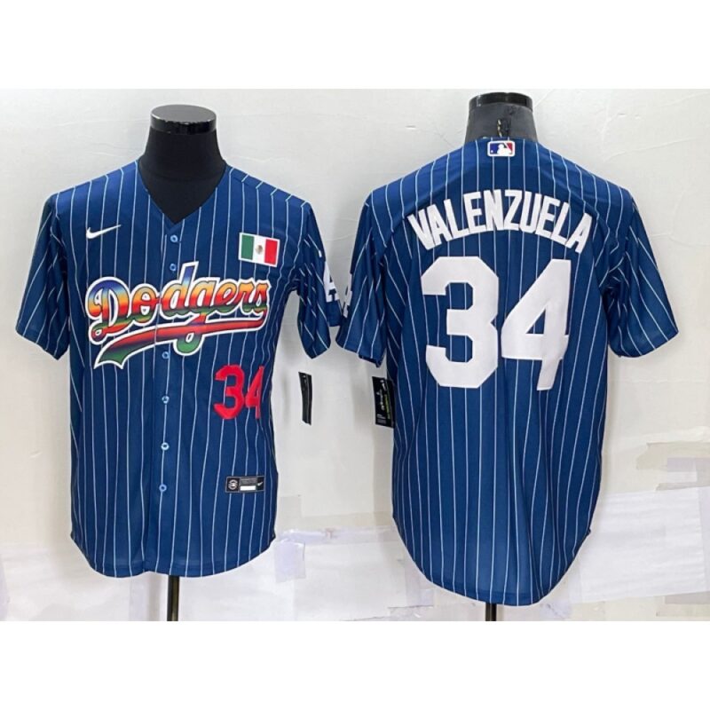 68637d1ed72c4_1 Men's Los Angeles Dodgers #34 Toro Valenzuela Navy Mexico Rainbow Cool Base Stitched Baseball Jersey