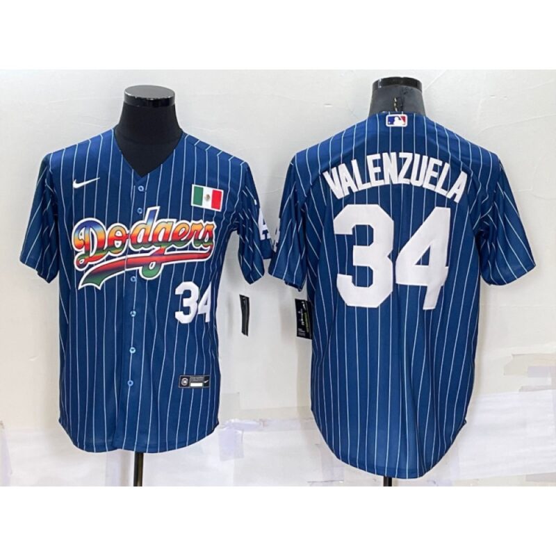 68637d224b351_1 Men's Los Angeles Dodgers #34 Toro Valenzuela Navy Mexico Rainbow Cool Base Stitched Baseball Jersey
