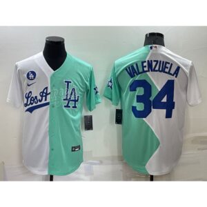 68637d5ad4e9b_1 Men's Los Angeles Dodgers #34 Fernando Valenzuela 2022 All-Star White/Green Cool Base Stitched Baseball Jersey