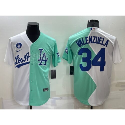 68637d5ad4e9b_1 Men's Los Angeles Dodgers #34 Fernando Valenzuela 2022 All-Star White/Green Cool Base Stitched Baseball Jersey