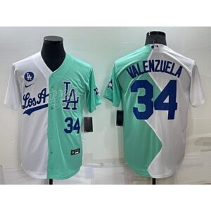 68637d6188e40_1 Men's Los Angeles Dodgers #34 Fernando Valenzuela 2022 All-Star White/Green Cool Base Stitched Baseball Jersey