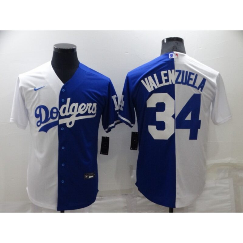 68637d650f75d_1 Men's Los Angeles Dodgers #34 Toro Valenzuela White/Blue Split Cool Base Stitched Baseball Jersey